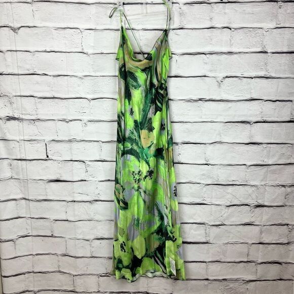 Topshop Women's Size 10 Green Floral Cami Slip Midi Dress - Picture 3 of 9
